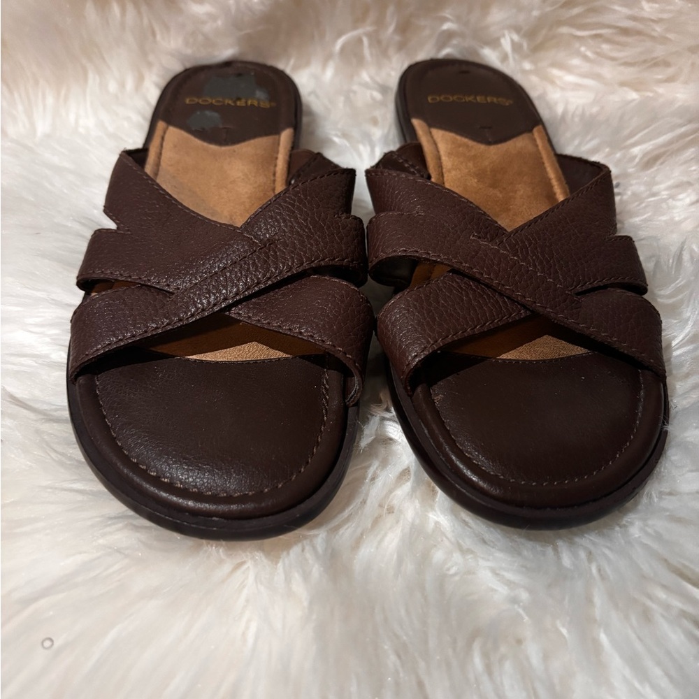 Dockers Dark Brown Leather Slide Sandals
